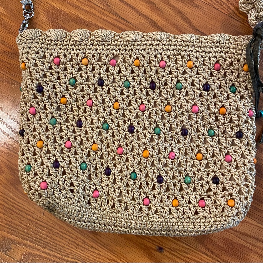 Vintage Y2K does 70’s Beaded Macrame Purse Boho Purse Wooden Bead Bag Crossbody - Picture 6 of 15